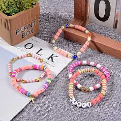 5Pcs 5 Style Handmade Polymer Clay Beads Stretch Bracelets Sets&nbsp;BJEW-SZ0001-77A