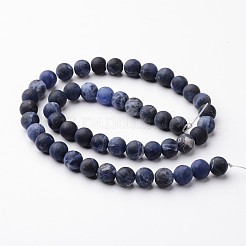 Frosted Round Natural Sodalite Bead Strands&nbsp;G-J346-25-8mm