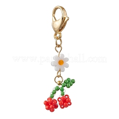 Cherry & Flower Glass Seed Beads Pendant Decoration&nbsp;HJEW-MZ00155