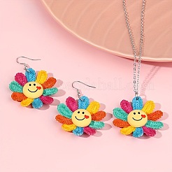 Smiling Face Sunflower Resin & Polyester & Alloy Pendant Necklaces & Dangle Earrings Sets&nbsp;FS-WGC297F-01