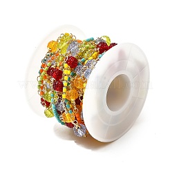 Brass Hexagonal Column Glass Seaded Beaded & Resin Round Beaded Link Chains&nbsp;CHC-G026-01C
