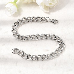 Hammered 201 Stainless Steel Cuban Link Chains Bracelets for Women Men&nbsp;STAS-T077-17P