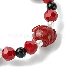 Synthetic Coral Rose Flower & Opaque Glass Beads & ABS Plastic Imitation Pearl Beaded Stretch Bracelets for Women&nbsp;BJEW-JB10748