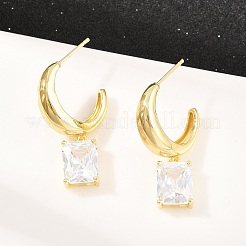 Rectangle Brass Micro Pave Clear Cubic Zirconia Dangle Stud Earrings&nbsp;EJEW-Z164-18G