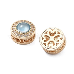 Brass Light Sky Blue Glass Flat Round Multi-Strand Links&nbsp;KK-B125-17G
