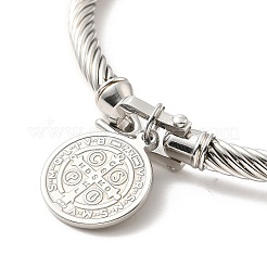 304 Stainless Steel Saint Benedict Charms Twist Rope Bangle for Women&nbsp;BJEW-P283-06C