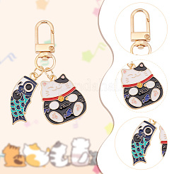 4Pcs 4 Styles Japanese Style Alloy Enamel Lucky Cat & Fish Pendant Keychain&nbsp;KEYC-GO0001-06