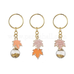 3Pcs 3 Styles Alloy Enamel Leaf & Glass Globe Pendant Keychains&nbsp;KEYC-JKC01302