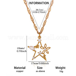 Brass Pave Clear Cubic Zirconia Star Pendant 304 Stainless Steel Chain Necklaces for Women&nbsp;WGB880E-01