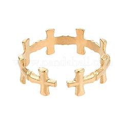 Ion Plating(IP) 304 Stainless Steel Cross Open Cuff Ring for Women&nbsp;RJEW-K245-26G