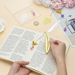 4Pcs 4 Styles Alloy Feather/Leaf Bookmarks&nbsp;AJEW-AR0001-95