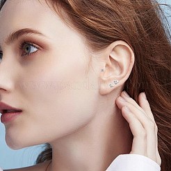 15Pcs 304 Stainless Steel Clear Cubic Zirconia & G23 Titanium Alloy Flat Round Stud Earrings&nbsp;EJEW-FS0001-30
