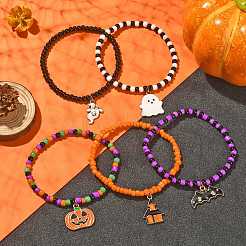 5Pcs 5 Style Glass Seed Beaded Stretch Bracelets Set&nbsp;BJEW-TA00275