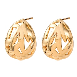 Brass Hollow Oval Stud Earrings&nbsp;EJEW-A143-03G