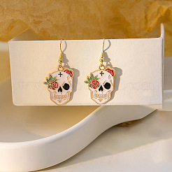 Skull with Flower Alloy Enamel Dangle Earrings&nbsp;FS-WGA34EB-05