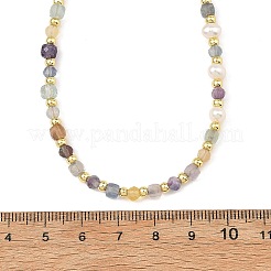 Faceted Natural Fluorite and Pearl Beaded Necklaces&nbsp;NJEW-JN06645