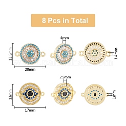 8Pcs 2 Styles Brass Pave Clear & Deep Sky Blue Cubic Zirconia Connector Charms&nbsp;KK-DC0003-42