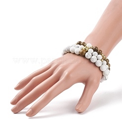 3Pcs 3 Style Natural Wenge Wood & Lava Rock & Synthetic Howlite Stretch Bracelets Set&nbsp;BJEW-JB08508