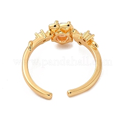 Pink Cubic Zirconia Flower of Life Open Cuff Ring&nbsp;RJEW-C048-09G