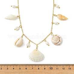 Ocean Natural Mixed Shell & Pearl Multiple Pendant Necklaces&nbsp;NJEW-TA00244