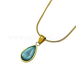 304 Stainless Steel Glass Teardrop Pendant Round Snake Chain Necklaces for Women&nbsp;WGB210E-01