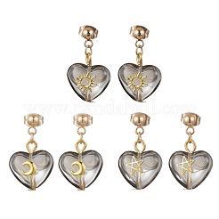 3Pair Brass Glass Dangle Stud Earrings&nbsp;EJEW-JE06403-01