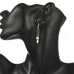Brass & Natural Pearl Dangle Earrings&nbsp;EJEW-JE07330