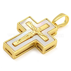 Brass Pendants with Shell&nbsp;KK-D534-02G-03