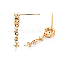 Flat Round Shape Brass Micro Pave Clear Cubic Zirconia Earring Findings&nbsp;KK-S356-437-NF