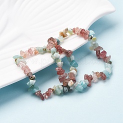 Natural Amazonite & Strawberry Quartz Chip Stretch Bracelets&nbsp;BJEW-JB04490-04