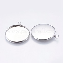 Tarnish Resistant 304 Stainless Steel Pendant Cabochon Settings&nbsp;X-STAS-I069-37-25MM