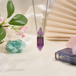 1Pc Natural Amethyst Faceted Pointed Bullet Shaped Perfume Bottle Pendant Necklaces&nbsp;NJEW-FH0001-38P-01