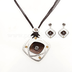 Rhombus Alloy Enamel Stud Earrings & Pendant Necklaces Sets&nbsp;FS-WGC3B96-05