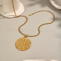 304 Stainless Steel Flat Round with Sun Pendant Necklaces for Women&nbsp;KE4439-1