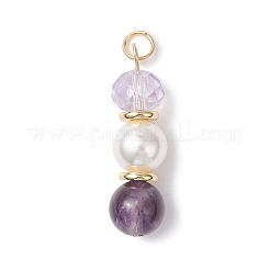 3Pcs 3 Styles Natural Amethyst and Shell Pearl & Glass Pendants&nbsp;PALLOY-JF04786-02