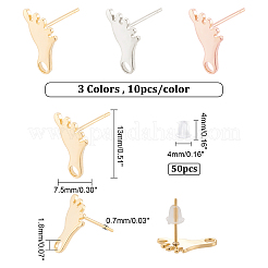 30Pcs 3 Colors 201 Stainless Steel Stud Earring Findings&nbsp;STAS-DC0010-25