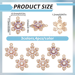 12Pcs 3 Colors Brass with Cubic Zirconia Pendants&nbsp;KK-DR0001-57