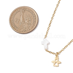 304 Stainless Steel Angel and Natural Freshwater Shell Cross Pendant Necklaces&nbsp;NJEW-JN05720