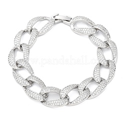 Brass Micro Pave Clear Cubic Zirconia Curb Chain Bracelets for Women&nbsp;BJEW-A034-04B-P