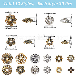 360Pcs 12 Styles Tibetan Style Alloy Bead Caps&nbsp;TIBE-SC0002-33