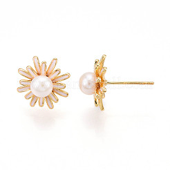 Flower Brass Natural Pearl Stud Earrings&nbsp;PEAR-N020-06W