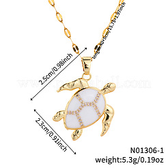 Brass White Enamel Turtle Pendant Dapped Chain Necklaces for Women&nbsp;FJ9996-1