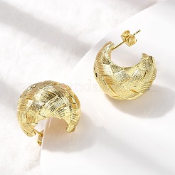 Brass Woven C-Shaped Stud Earrings&nbsp;EJEW-H171-04G