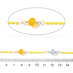Brass Hexagonal Column Glass Seaded Beaded & Resin Round Beaded Link Chains&nbsp;CHC-G026-01H