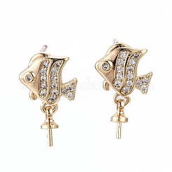 Brass Micro Pave Clear Cubic Zirconia Stud Earring Findings&nbsp;KK-Q764-032