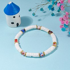 Natural White Shell Heishi Beads Stretch Bracelet&nbsp;BJEW-JB07266-01