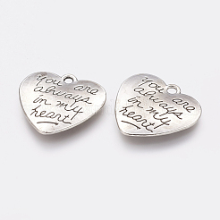 Tibetan Style Carved Words Alloy Heart Pendants&nbsp;X-TIBEP-Q043-190-RS