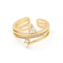 Triangle & Flat Round Brass Micro Pave Clear Cubic Zirconia Open Cuff Rings&nbsp;RJEW-G309-28G