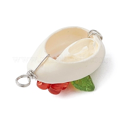 Natural Cowrie Shell & Acrylic & Glass Seed Beads Flower Shell Shaped Pendants&nbsp;PALLOY-JF03819