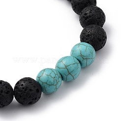 Synthetic Turquoise(Dyed)(Dyed) & Natural Lava Rock Beaded Stretch Bracelets&nbsp;BJEW-JB05415-03